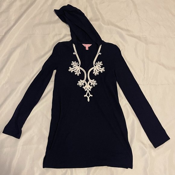 LILLY PULITZER Upf 50+ Hooded Skipper Popover Dress In True Navy  Size XS - Picture 2 of 7